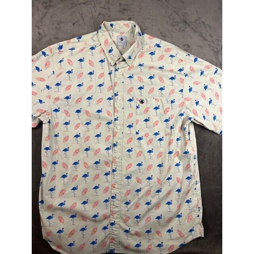 Mens Southern Proper Short Sleeve Floral/Flamingo Button Up Shirt Size xxl‎
